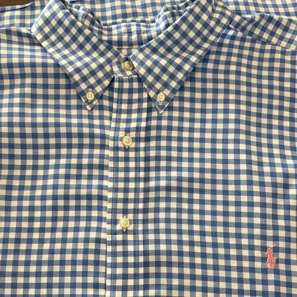 Ralph Lauren Blue and White Gingham Button Down Shirt Big & Tall 3XB 3XL - Picture 3 of 6